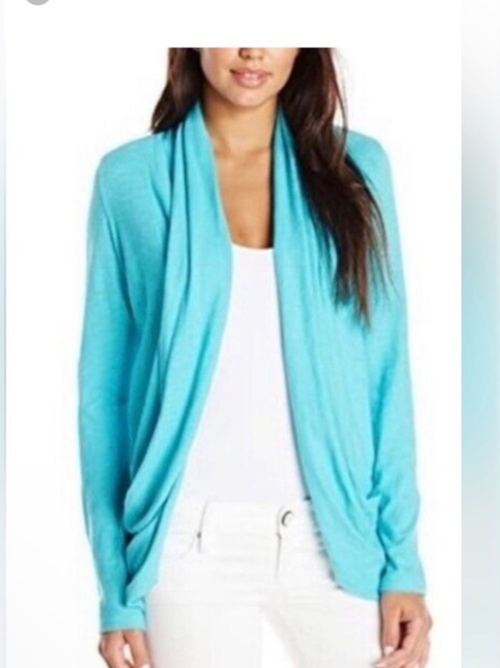 Lilly Pulitzer Leslie Open Draped Front Cardigan Aqua Turquoise Pockets eUC